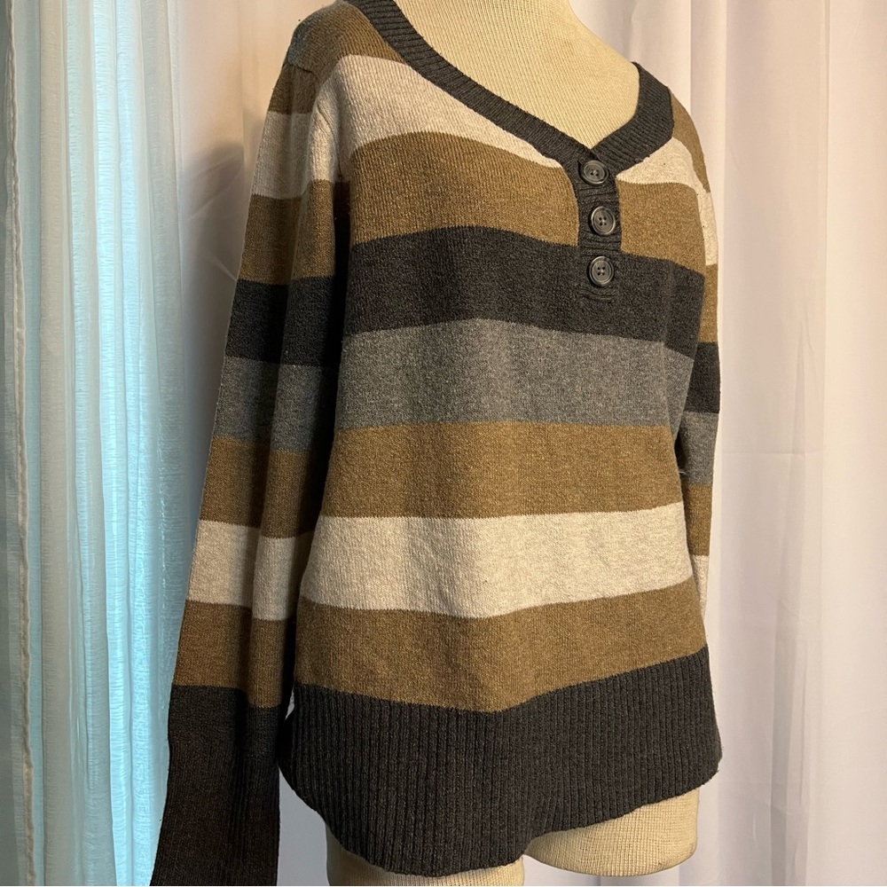St. John’s Bay Women’s 1/4 Button Striped Sweater Large multicolor cotton blend